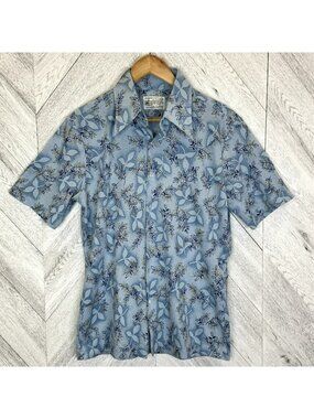 Vintage 70's K-Mart Polyester Shirt Mens Size Large Blue Floral Groovy Disco